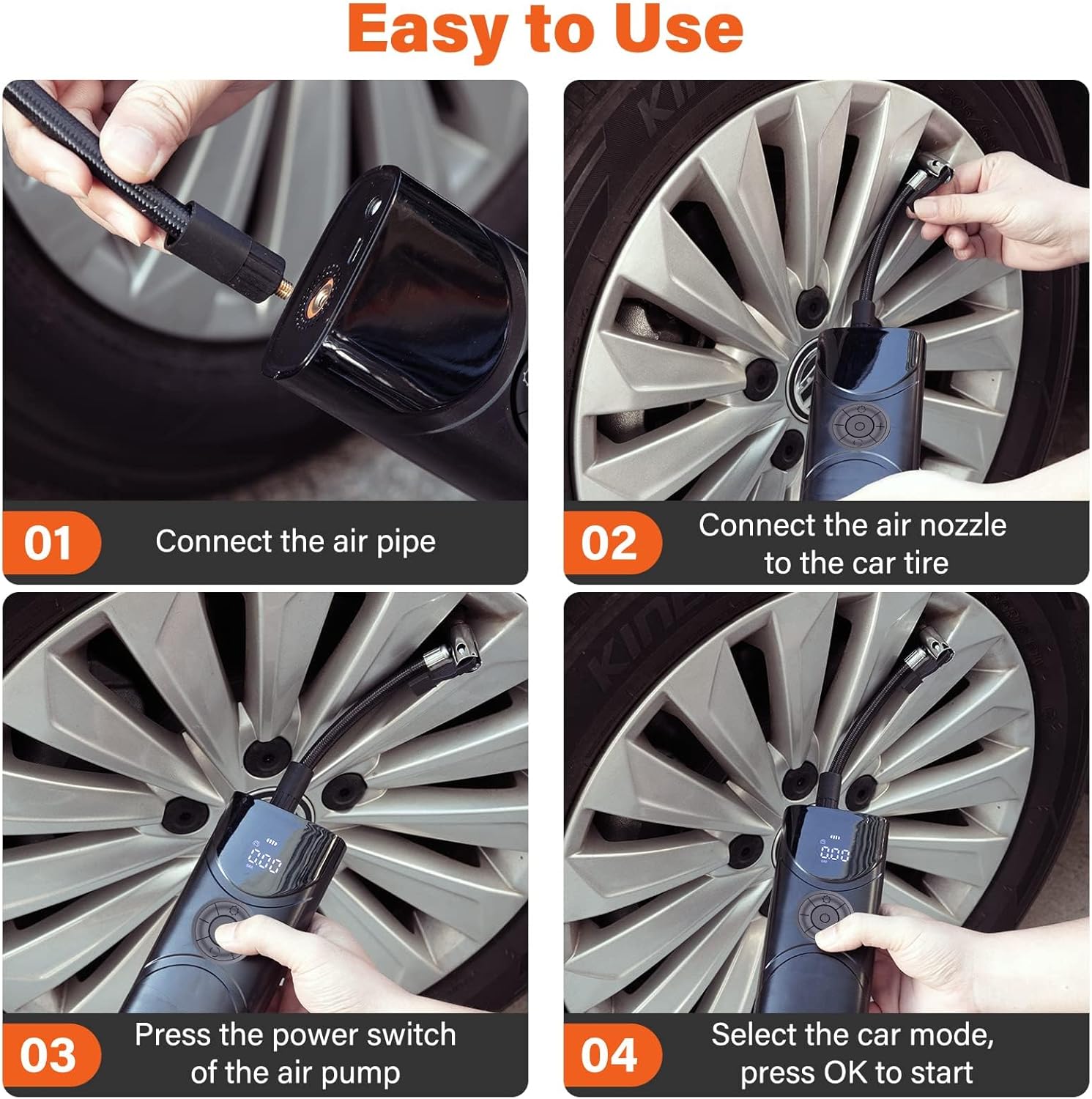 Cordless Tire Inflator - Portable Air Compressor 150 PSI, Fast 9000 mAh Pump for Car, Bike, Motorcycle & Bicycle Tires